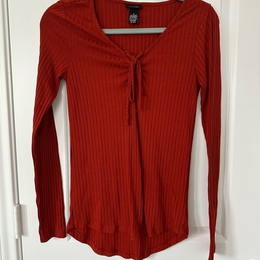 Rue21 Orange Ribbed Long Sleeve Blouse